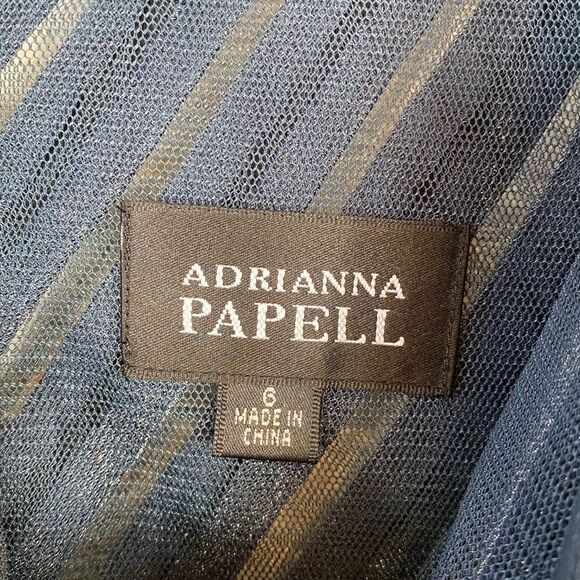 Adrianna Papell Navy Blue Shimmer Layered Cocktail Dress - Picture 6 of 9